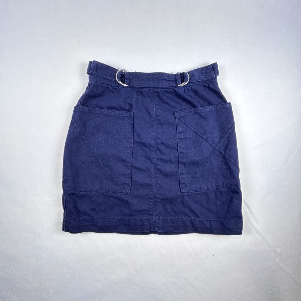 Anthropologie Pilcro Letterpress Pocket Skirt Navy Blue Belted‎ Womens size 2